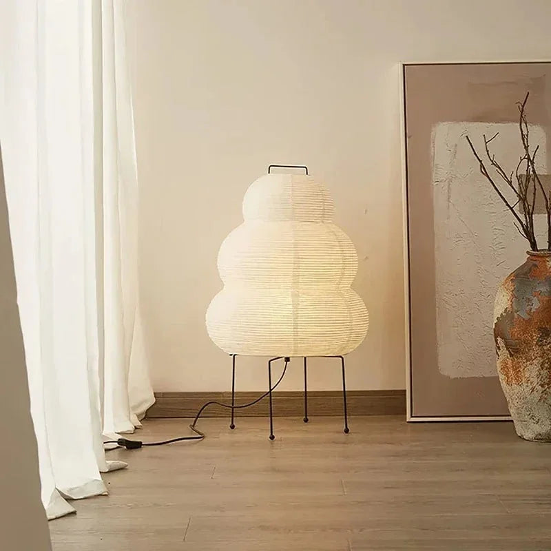 Lámpara de Pie Estilo Japandi | Pantalla de Papel Decorativa de Tres Niveles-Lamp-SeemSeem