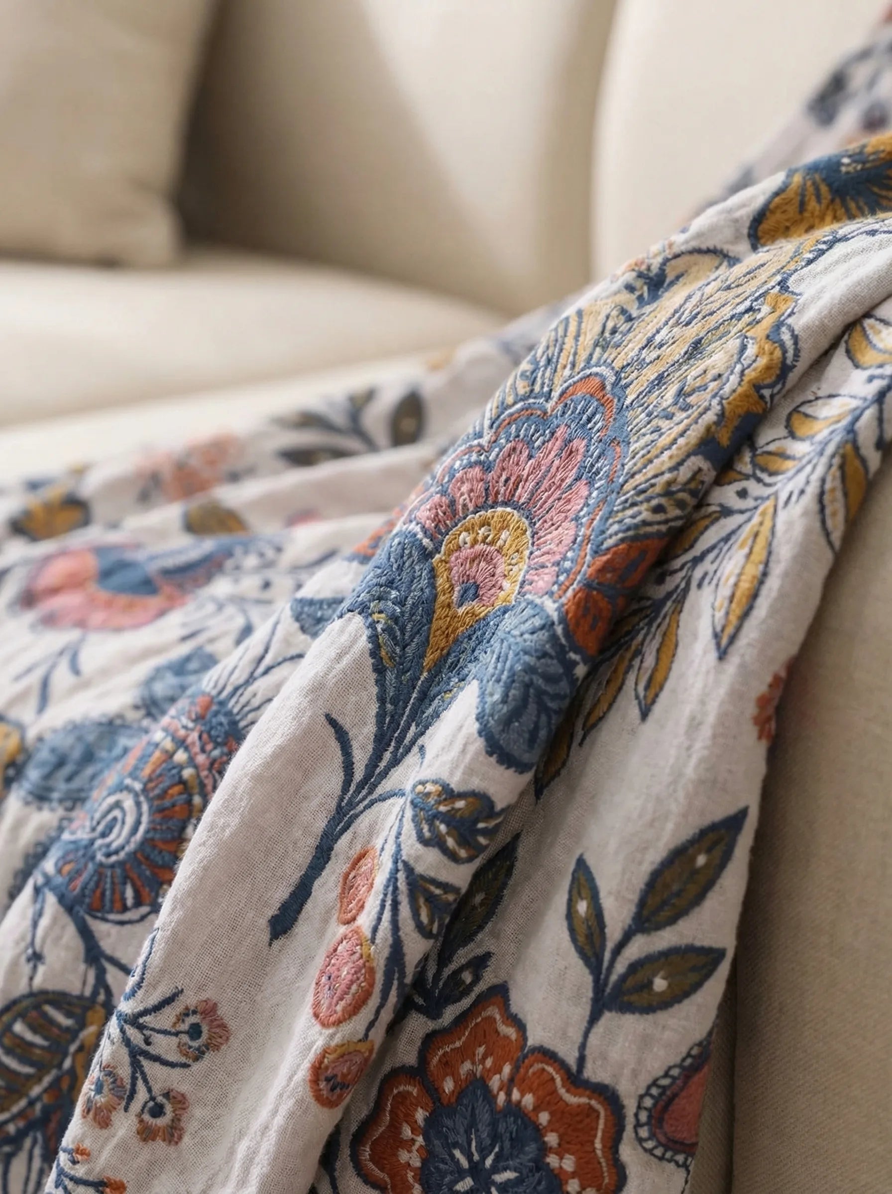 Manta Floral De Algodón Para Sofá | Manta Decorativa Para Cama-Blanket-SeemSeem