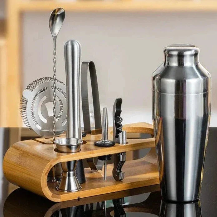 Professionelles Cocktail-Set | Barkeeper-Kit mit Bambusständer – Barwerkzeug-SeemSeem