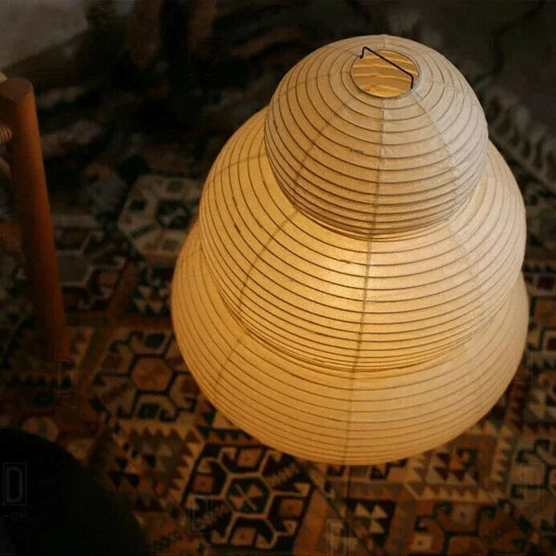 Lámpara de Pie Estilo Japandi | Pantalla de Papel Decorativa de Tres Niveles-Lamp-SeemSeem