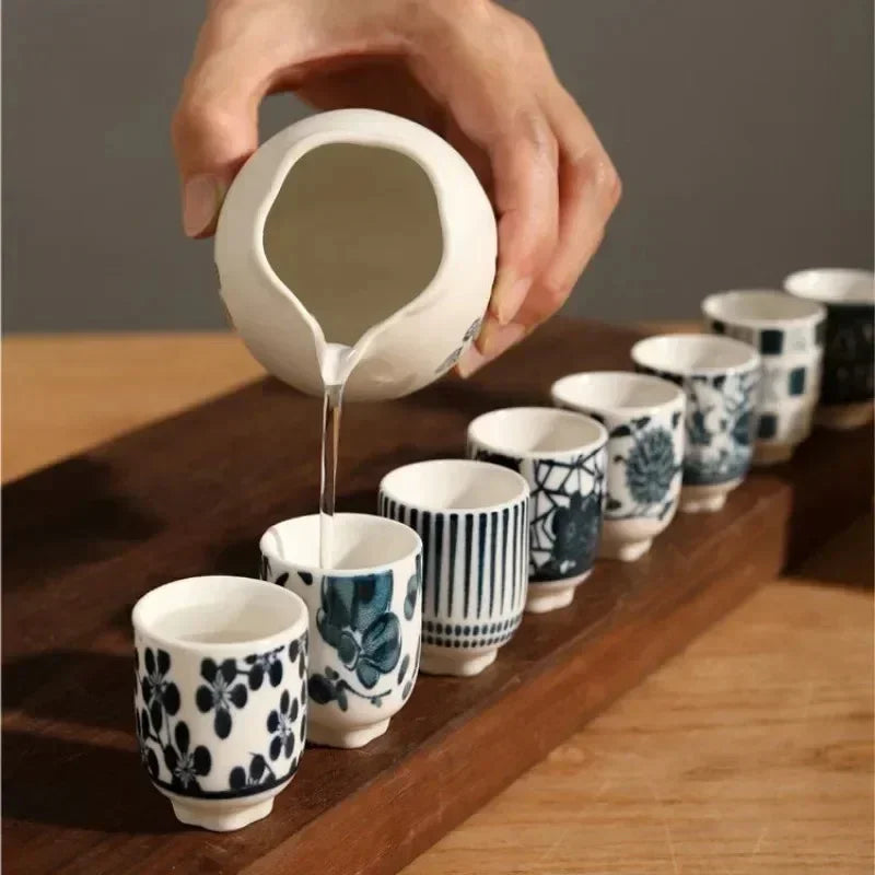 Japanische Keramiktassen-Set | Probier-Set mit Krug - Trinkgeschirr-SeemSeem