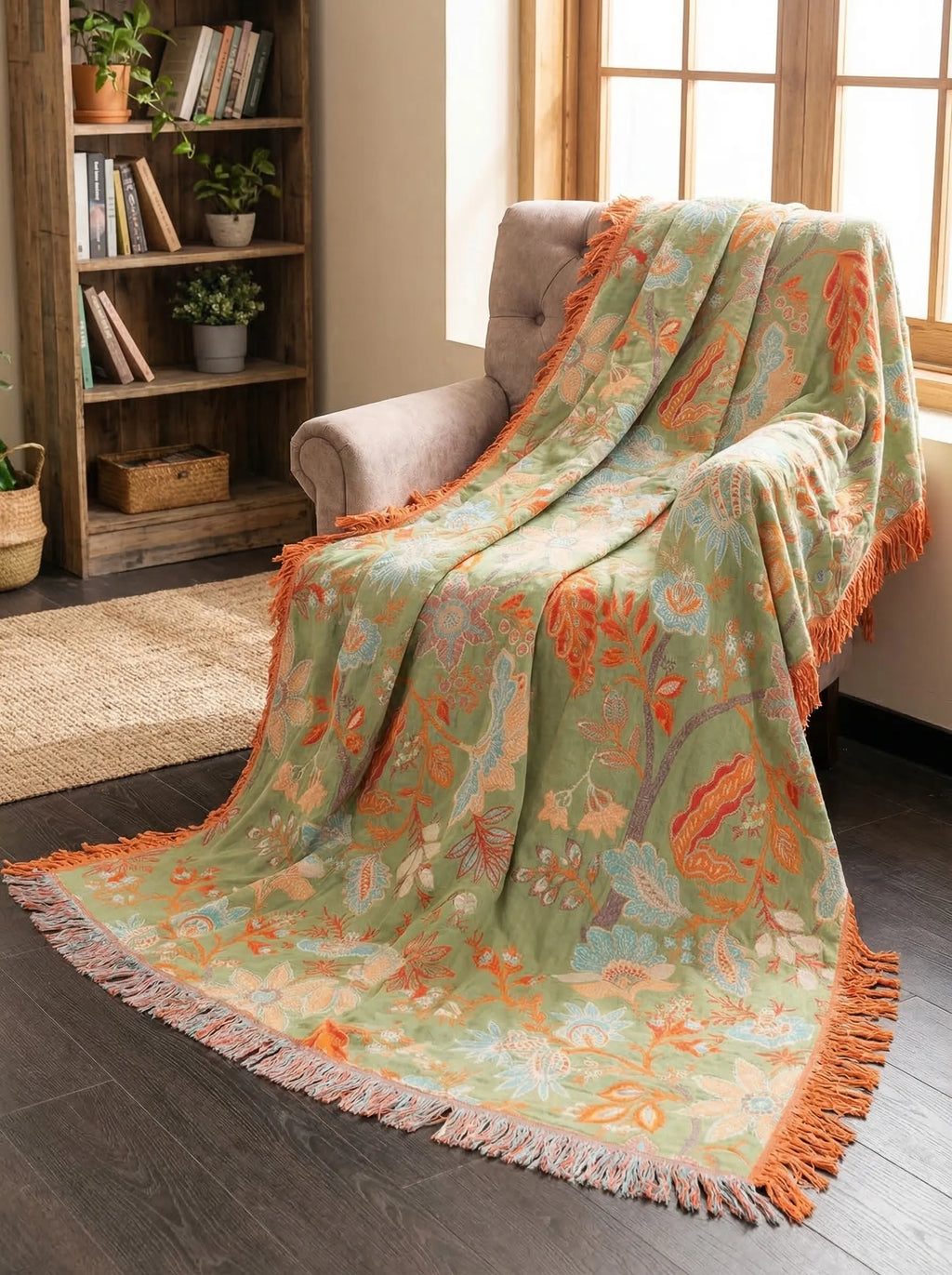 Manta Boho Floral De Algodón | Manta Decorativa Para Sofá O Cama-Blanket-SeemSeem