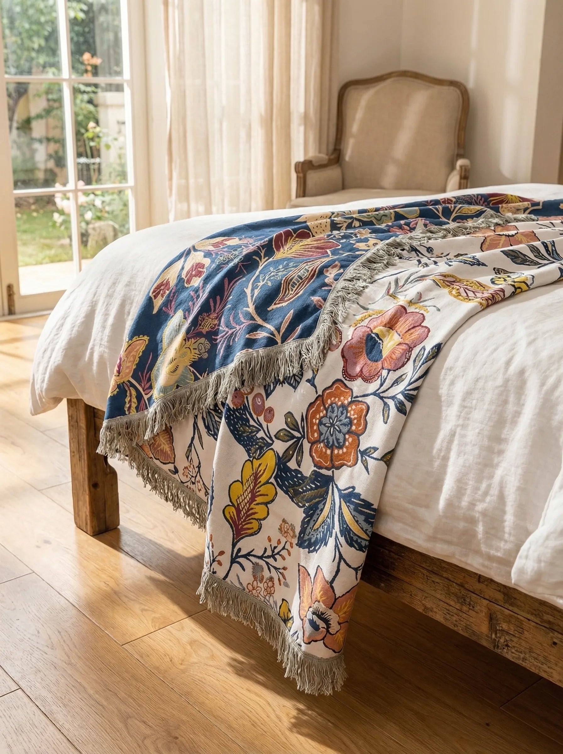 Manta Floral De Algodón Para Sofá | Manta Decorativa Para Cama-Blanket-SeemSeem