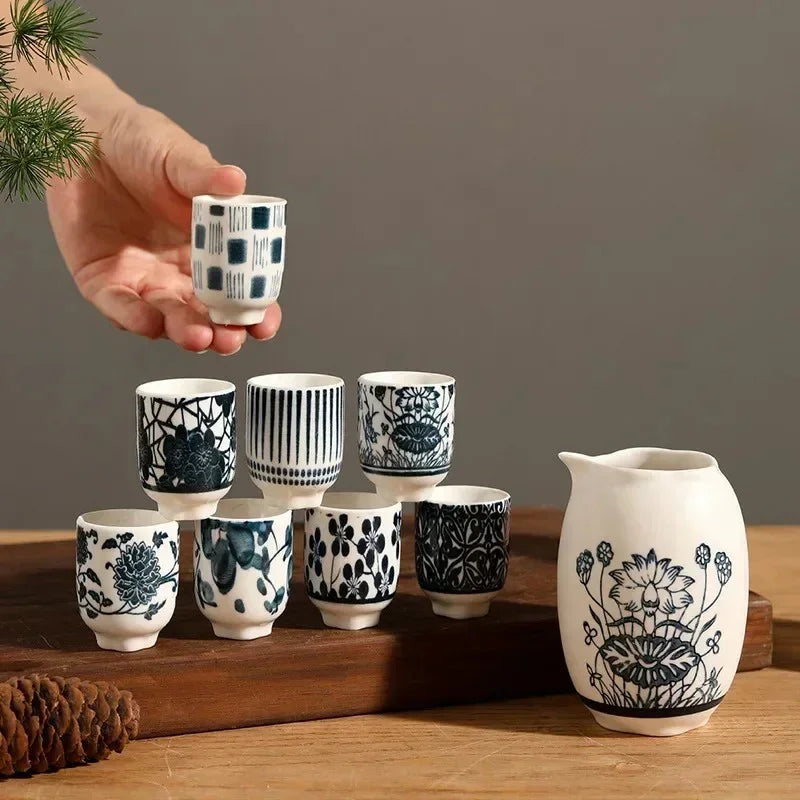 Japanische Keramiktassen-Set | Probier-Set mit Krug – Trinkgeschirr-SeemSeem