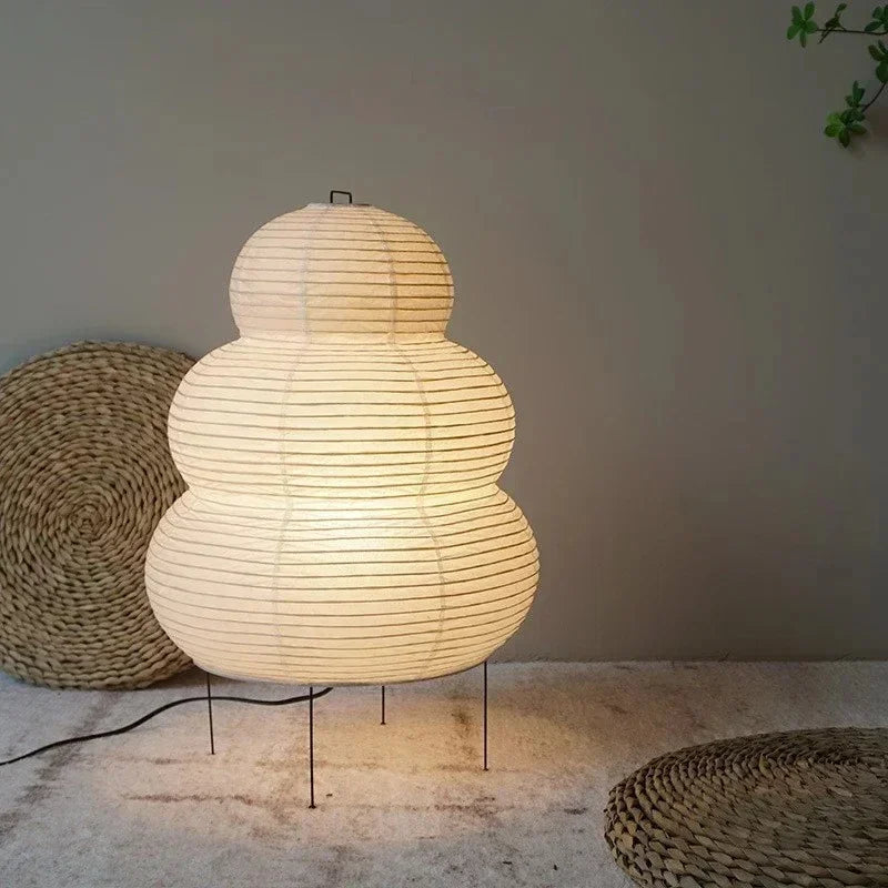 Lámpara de Pie Estilo Japandi | Pantalla de Papel Decorativa de Tres Niveles-Lamp-SeemSeem