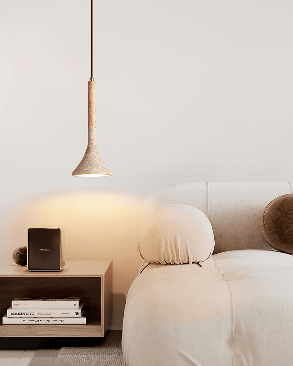 Lámpara Colgante Travertino | Diseño Minimalista Con Detalles De Madera-Lamp-SeemSeem