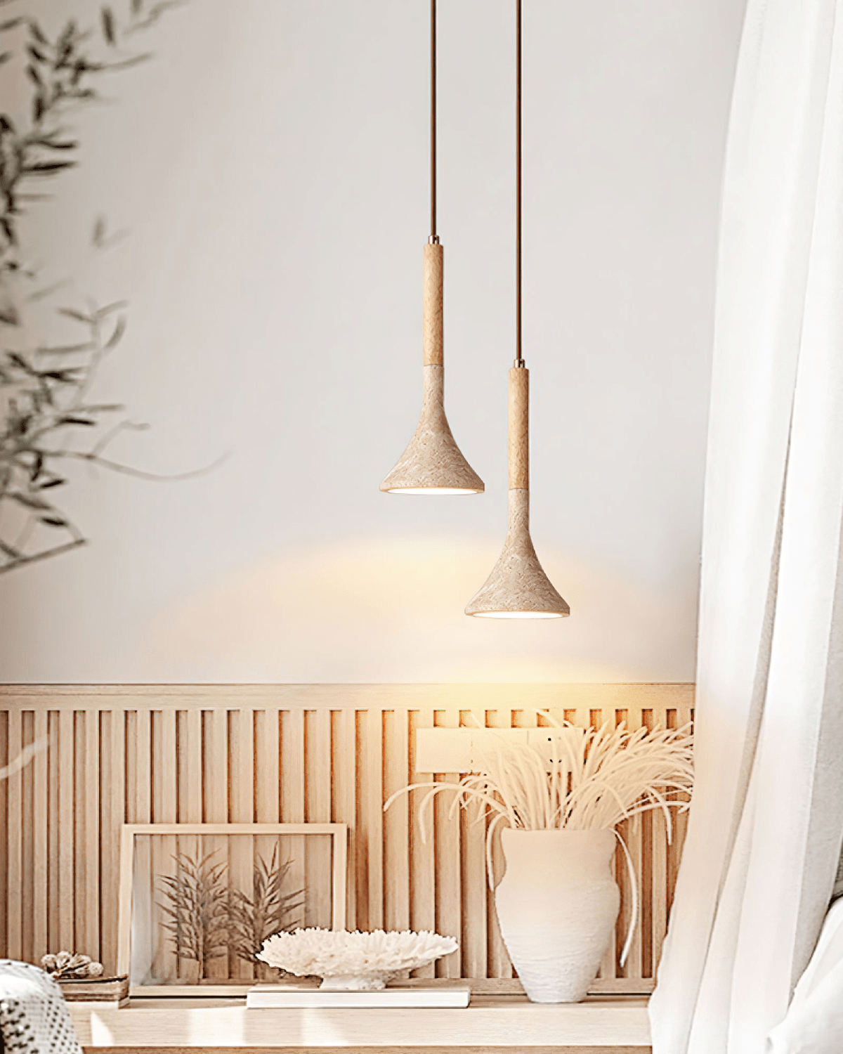 Lámpara Colgante Travertino | Diseño Minimalista Con Detalles De Madera-Lamp-SeemSeem