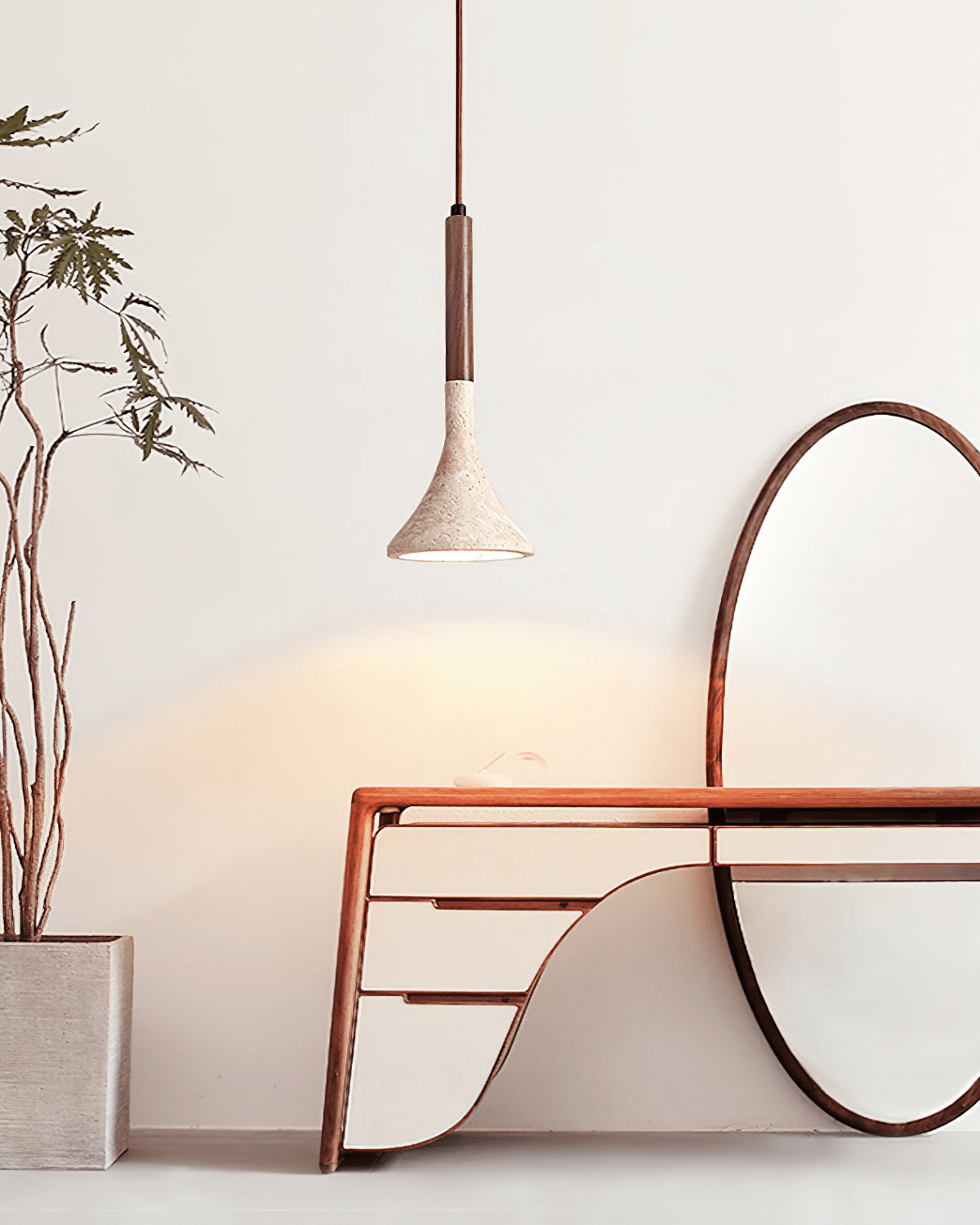 Lámpara Colgante Travertino | Diseño Minimalista Con Detalles De Madera-Lamp-SeemSeem