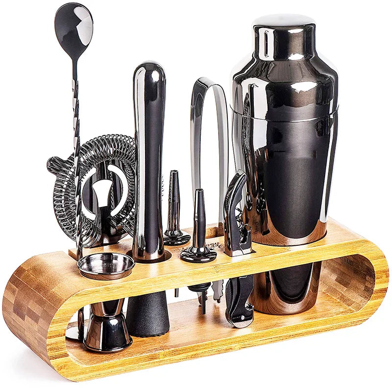 Professionelles Cocktail-Set | Bartender-Kit mit Bambusständer – Barkeeper-Geräte – SeemSeem