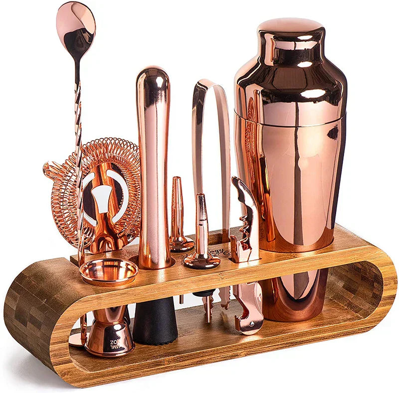 Professioneller Cocktail-Set | Bartender-Kit mit Bambusständer – Barkeeper-Zubehör – SeemSeem