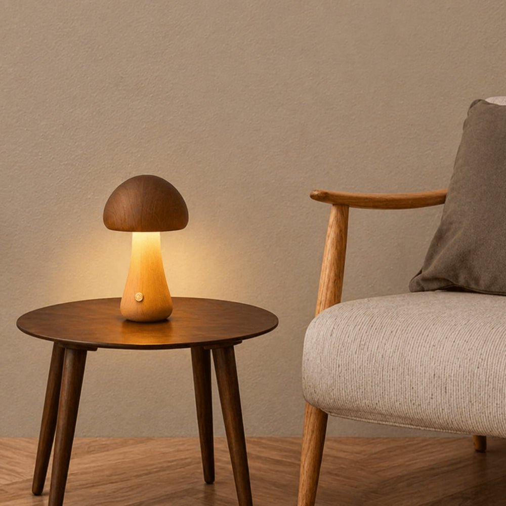 Pilz-Tischlampe | Nordisches Holzdesign mit Umgebungslicht-Lamp-SeemSeem