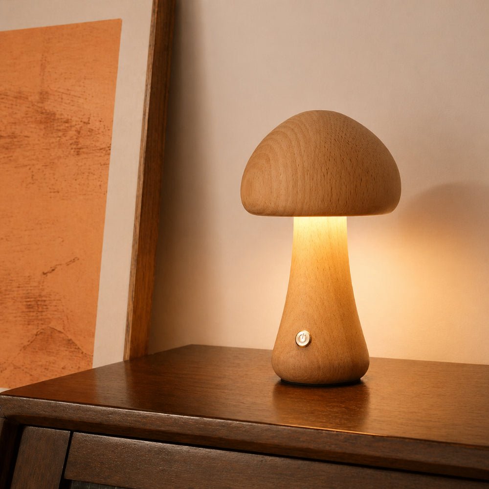 Pilztischlampe | Nordisches Holzdesign mit Umgebungslicht - Lamp-SeemSeem