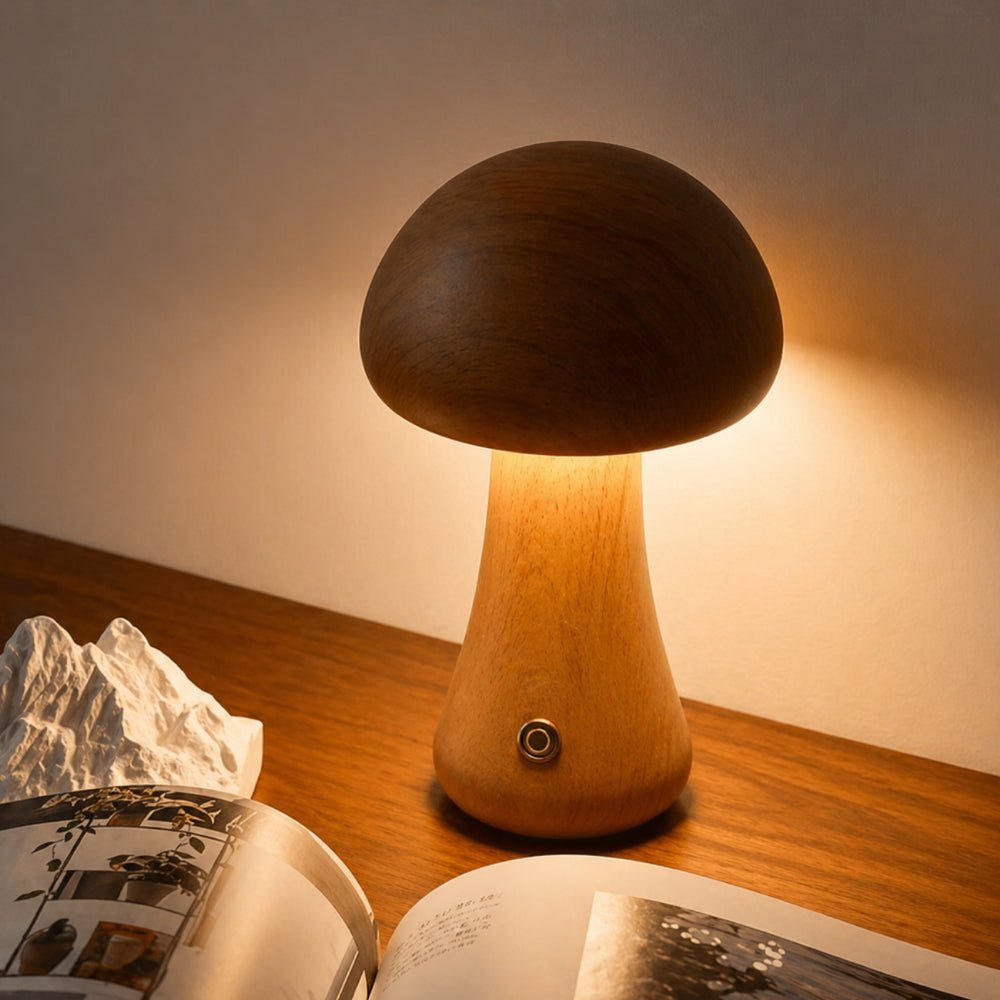 Pilz-Tischlampe | Nordisches Holzdesign mit Ambientbeleuchtung-Lamp-SeemSeem