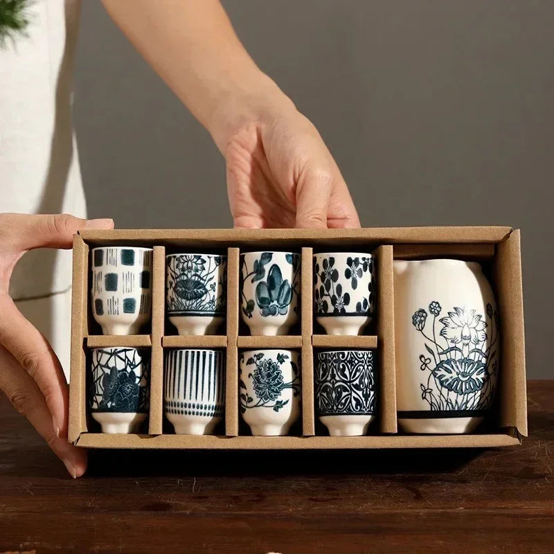 Japanisches Keramik-Tassen-Set | Probier-Set mit Krug-drinkware-SeemSeem