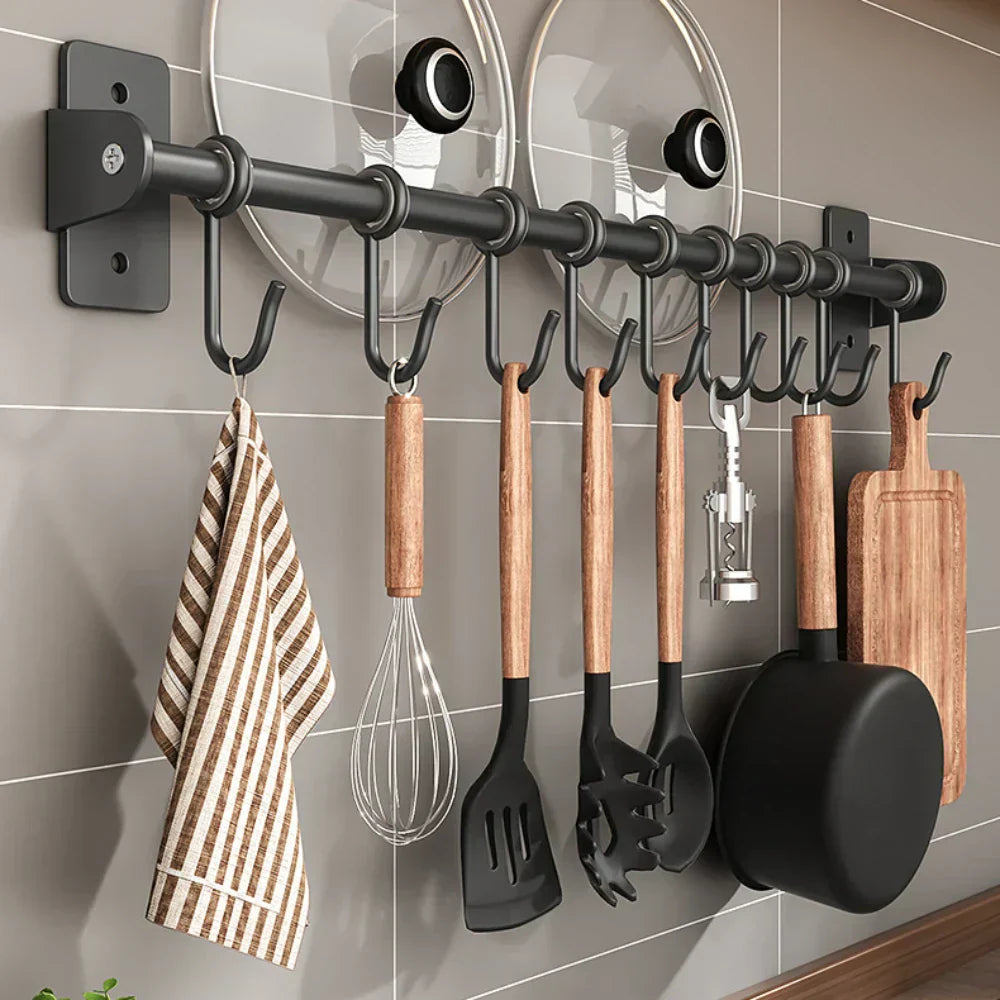 Barra De Cocina Con Ganchos | Soporte Colgante Para Utensilios Y Tapas-Rack-SeemSeem