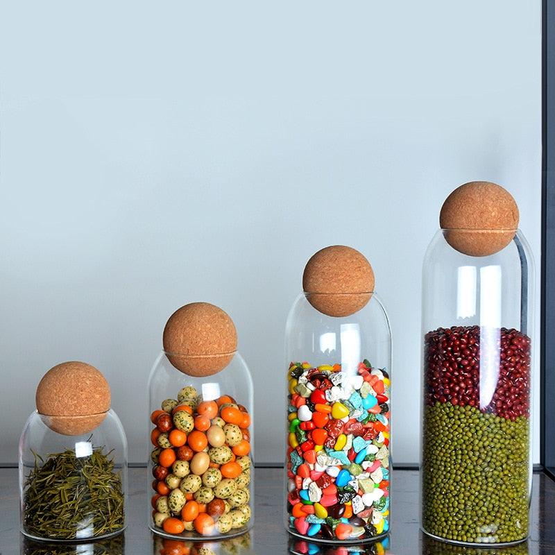 Botellas Decorativas De Vidrio Con Tapón Esférico | Frascos Minimalistas De Exhibición-Containers-SeemSeem