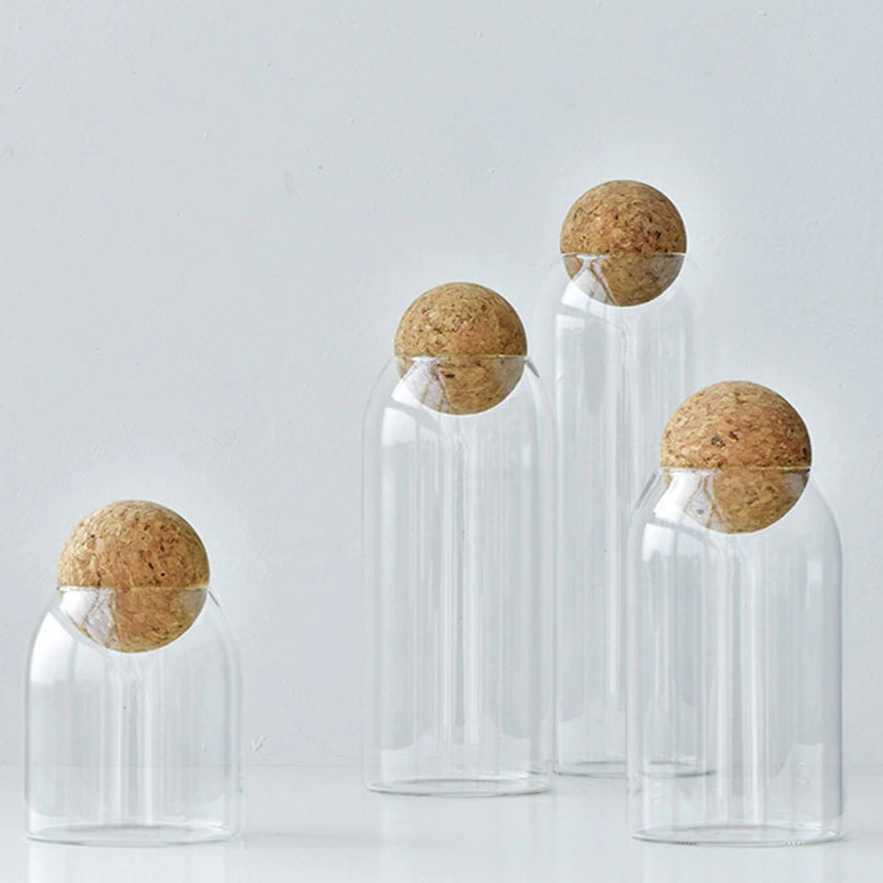 Botellas Decorativas De Vidrio Con Tapón Esférico | Frascos Minimalistas De Exhibición-Containers-SeemSeem