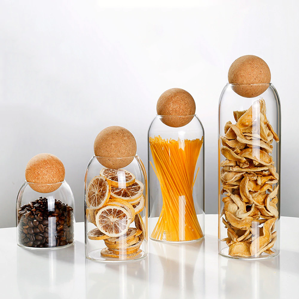Botellas Decorativas De Vidrio Con Tapón Esférico | Frascos Minimalistas De Exhibición-Containers-SeemSeem