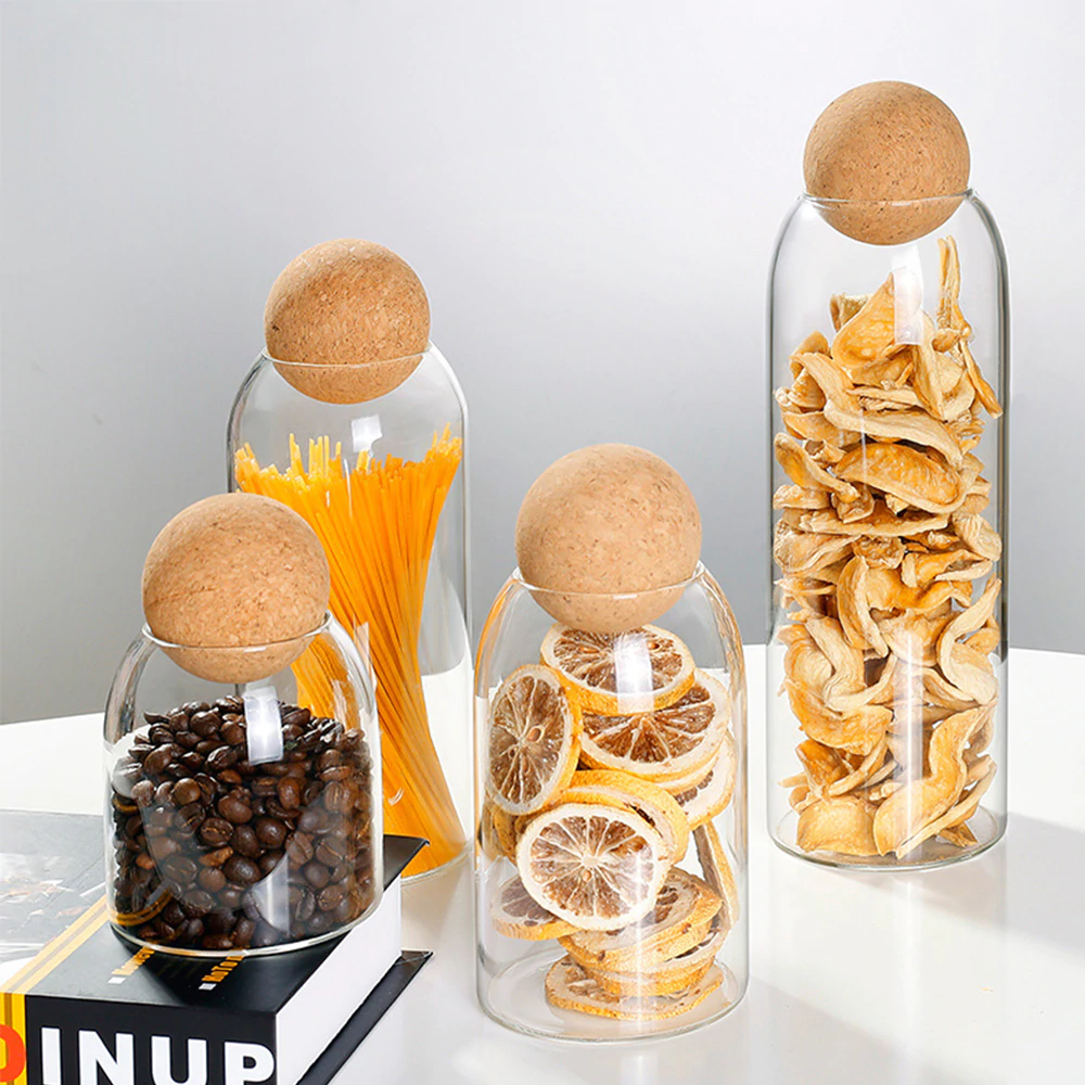 Botellas Decorativas De Vidrio Con Tapón Esférico | Frascos Minimalistas De Exhibición-Containers-SeemSeem