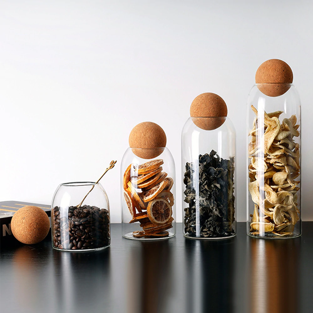 Botellas Decorativas De Vidrio Con Tapón Esférico | Frascos Minimalistas De Exhibición-Containers-SeemSeem