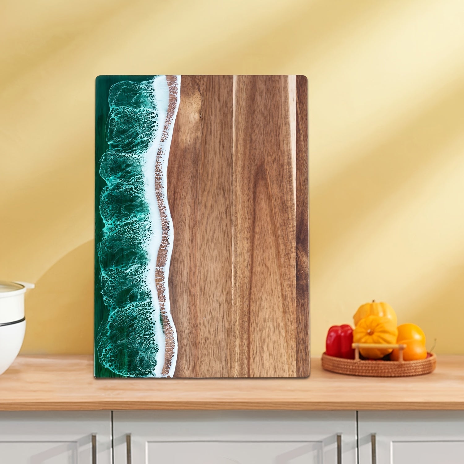 Tabla De Cortar Artesanal | Tabla De Madera Con Diseño Océano En Resina-cutting-SeemSeem