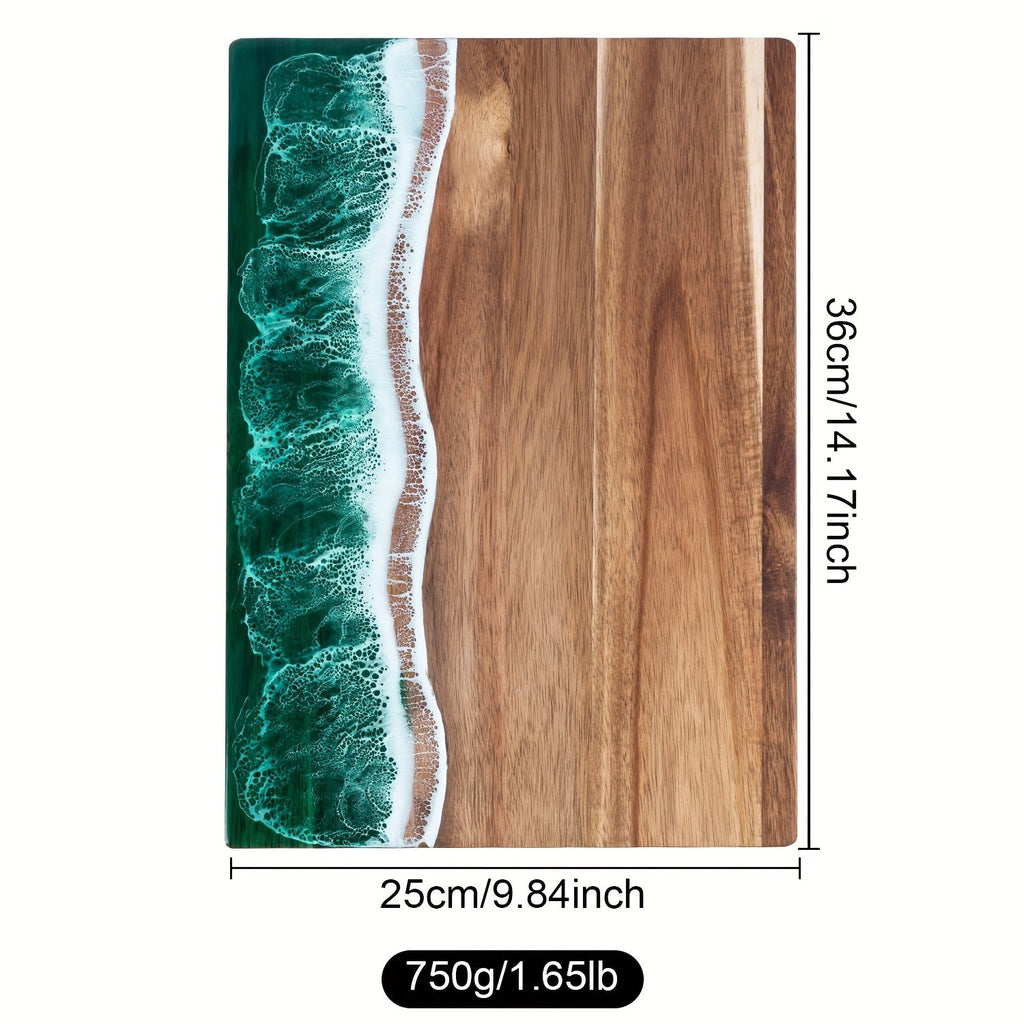 Tabla De Cortar Artesanal | Tabla De Madera Con Diseño Océano En Resina-cutting-SeemSeem