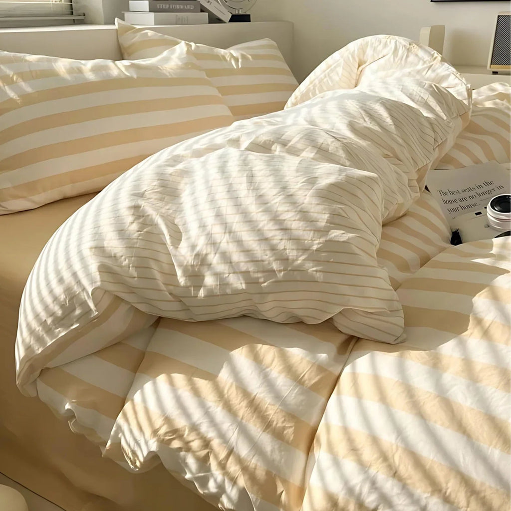 Juego de Cama a Rayas Beige | Patrón Horizontal Fundas y Ropa de Cama-bedding-SeemSeem