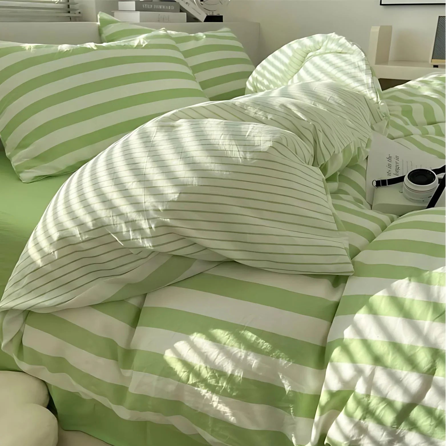 Juego de Cama a Rayas Beige | Patrón Horizontal Fundas y Ropa de Cama-bedding-SeemSeem