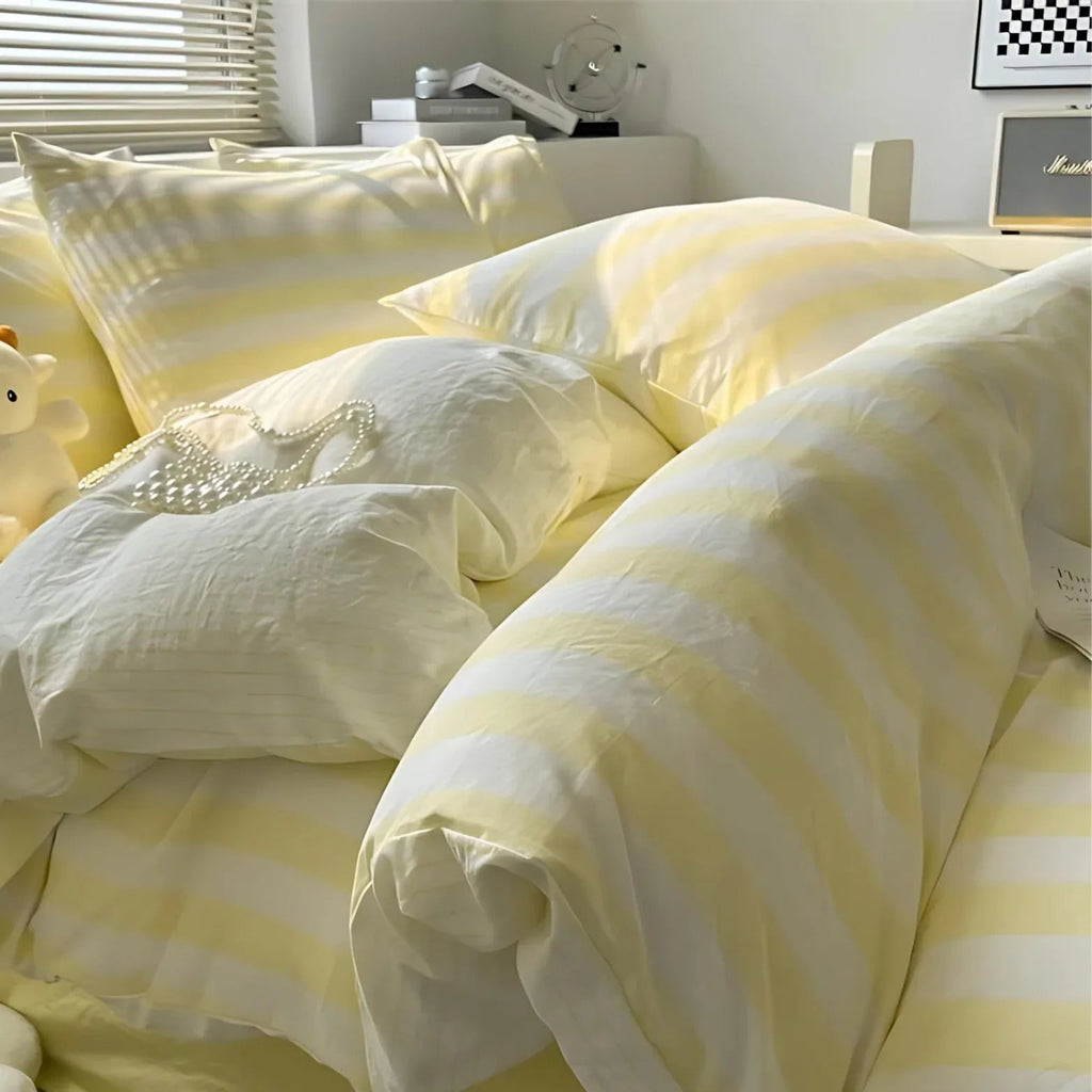 Juego de Cama a Rayas Beige | Patrón Horizontal Fundas y Ropa de Cama-bedding-SeemSeem