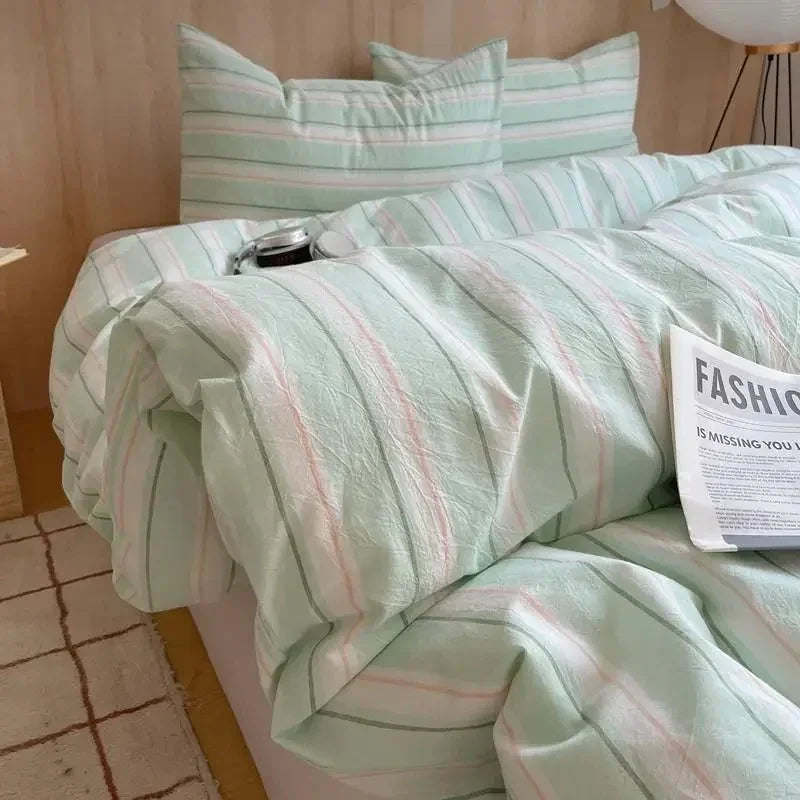 Juego de Cama a Rayas Rosa | Patrón Horizontal Fundas y Ropa de Cama-Bedding-SeemSeem