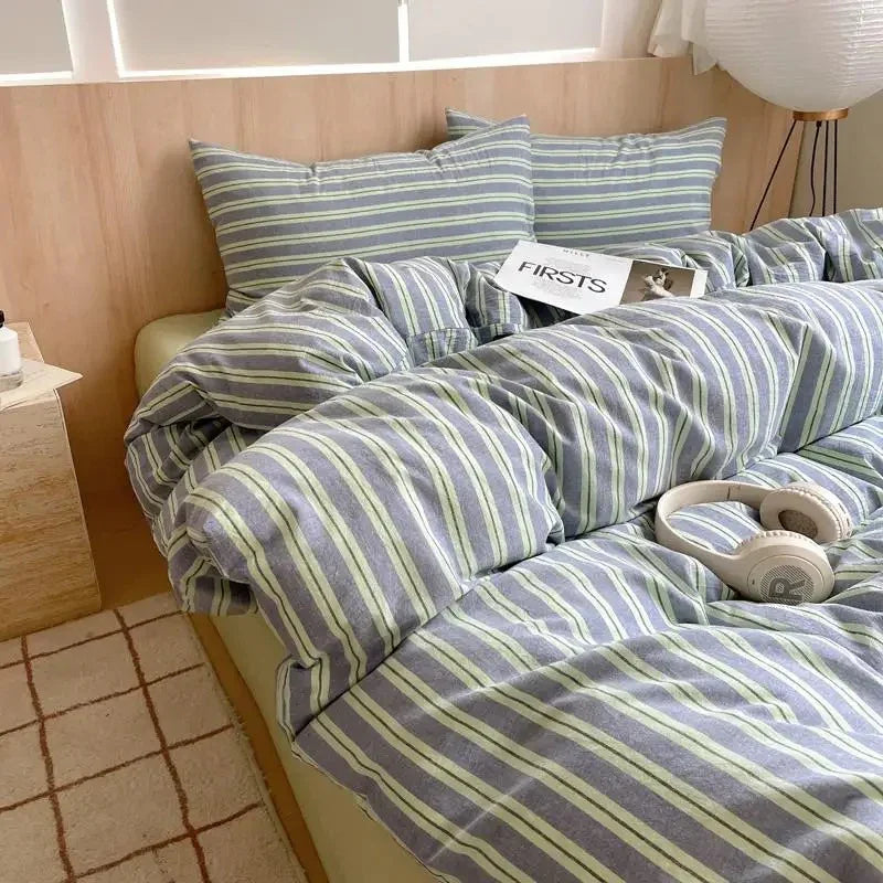 Juego de Cama a Rayas Rosa | Patrón Horizontal Fundas y Ropa de Cama-Bedding-SeemSeem