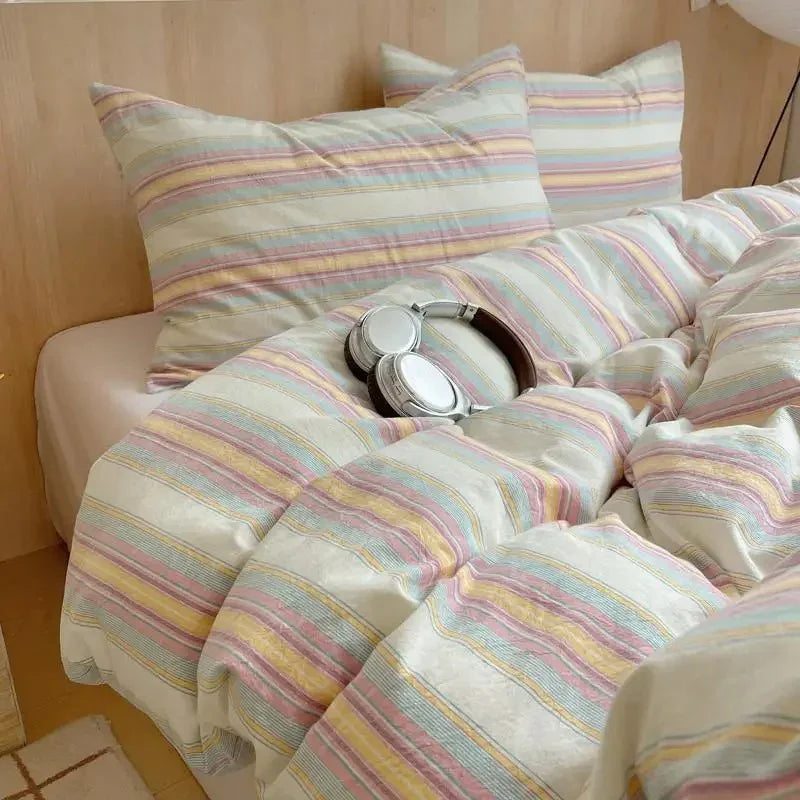 Juego de Cama a Rayas Rosa | Patrón Horizontal Fundas y Ropa de Cama-Bedding-SeemSeem