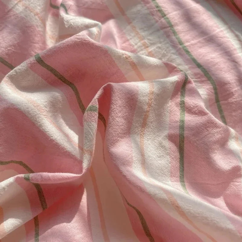 Juego de Cama a Rayas Rosa | Patrón Horizontal Fundas y Ropa de Cama-Bedding-SeemSeem