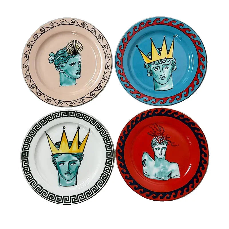 Künstlerisches mediterranes Teller-Set | Dekorative Geschirr mit klassischen Motiven – Teller-SeemSeem