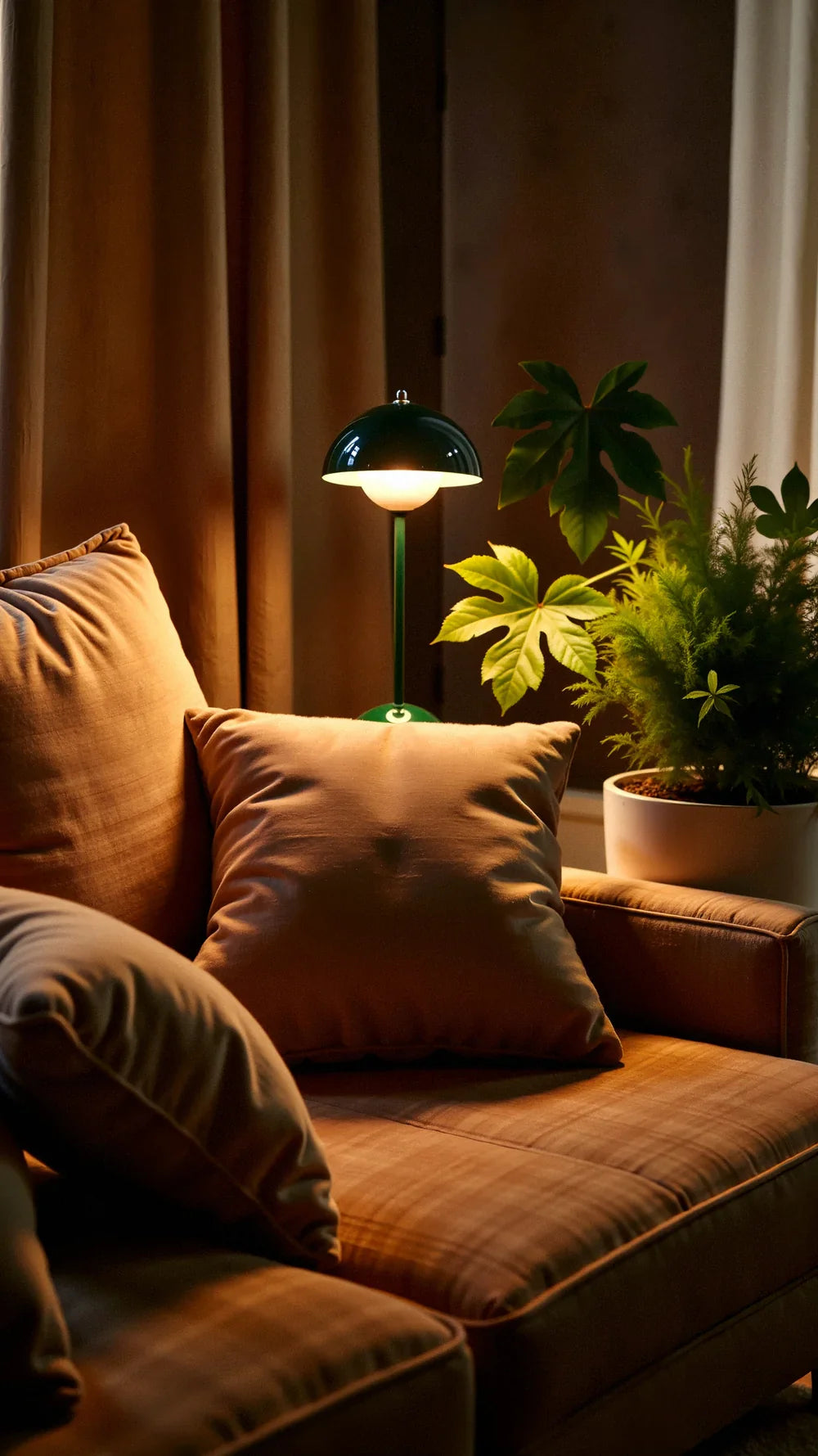 Lámpara de Mesa Semiesférica Verde | Pantalla Curva Base Circular Para Iluminación Interior-Lamp-SeemSeem