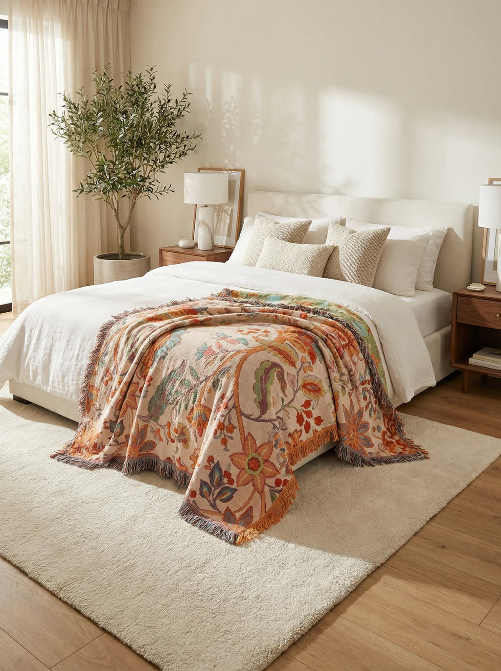 Boho-blumige Baumwolldecke | Dekorative Decke für Sofa oder Bett - Blanket-SeemSeem
