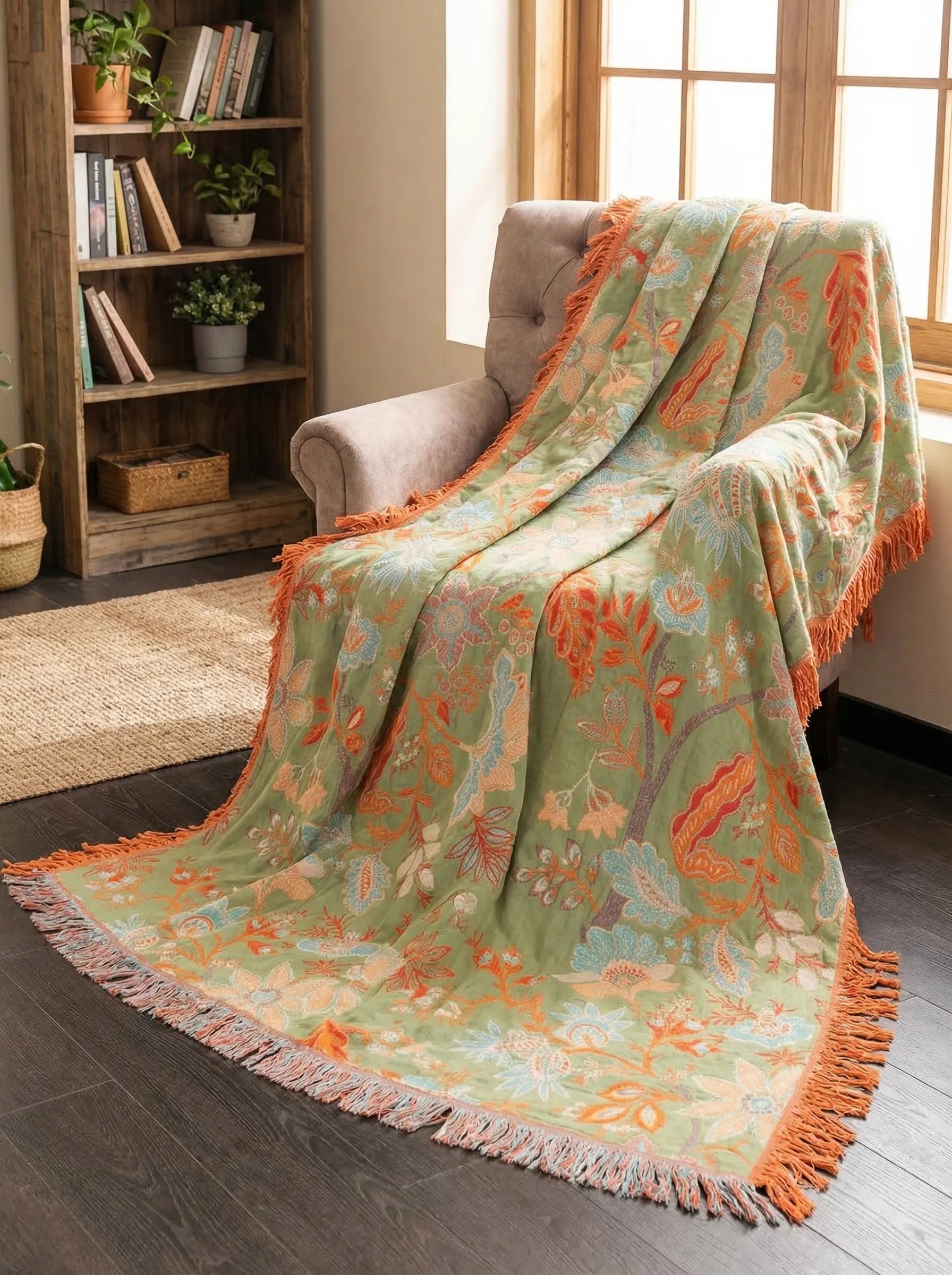 Boho-Blumenmanta aus Baumwolle | Dekorative Decke für Sofa oder Bett - Blanket-SeemSeem