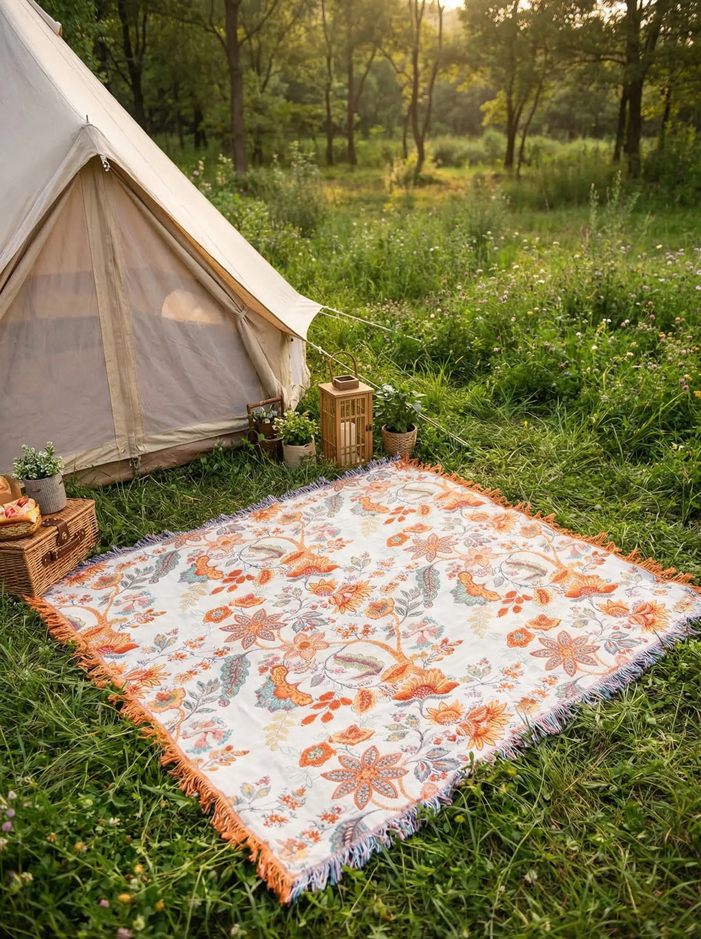 Boho-Blumen-Wohndecke aus Baumwolle | Dekorative Decke für Sofa oder Bett-Blanket-SeemSeem