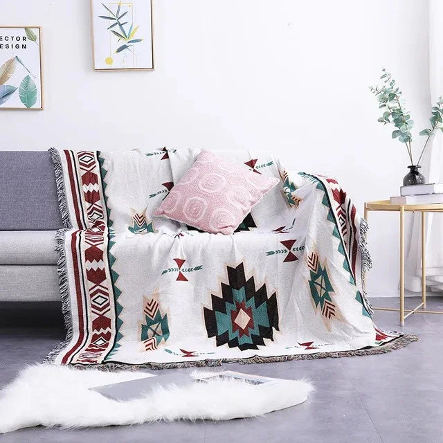 Manta Étnica Geométrica | Estampado Tribal Flecos Para Sofá y Decoración-Blankets-SeemSeem