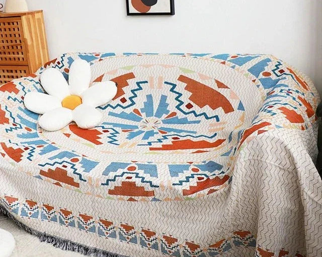 Manta Étnica Geométrica | Estampado Tribal Flecos Para Sofá y Decoración-Blankets-SeemSeem