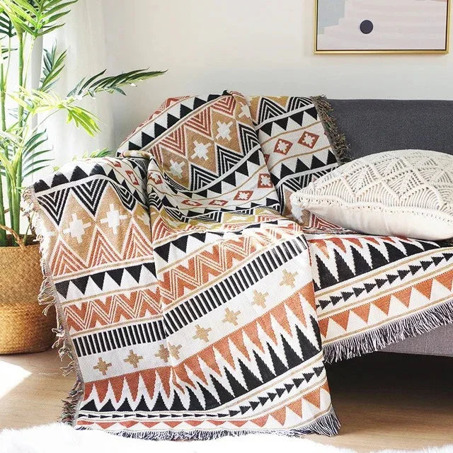 Manta Étnica Geométrica | Estampado Tribal Flecos Para Sofá y Decoración-Blankets-SeemSeem