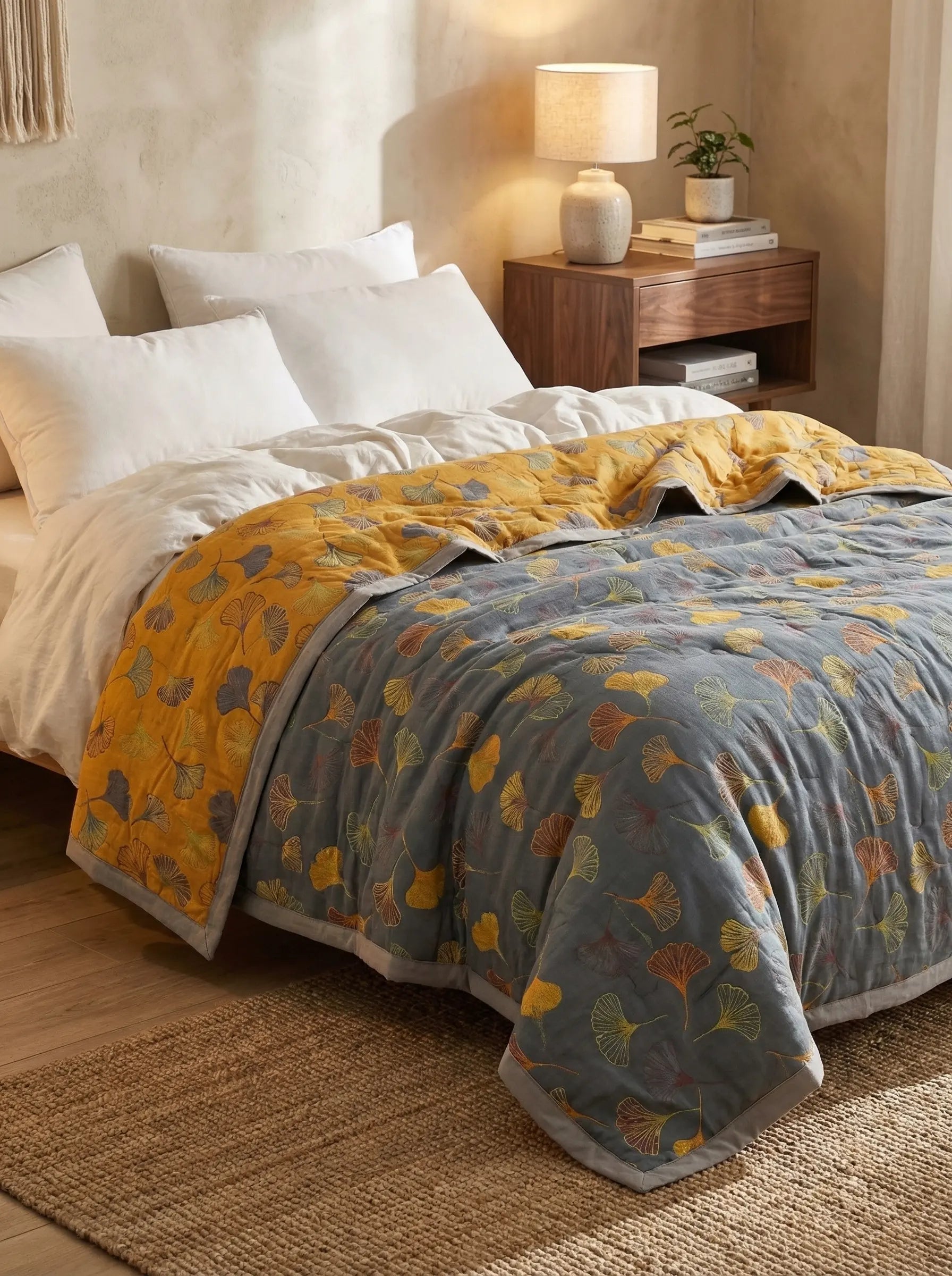 Florale Baumwolldecke für Sofas | Dekorative Decke mit Blättern für Bett - Blanket-SeemSeem