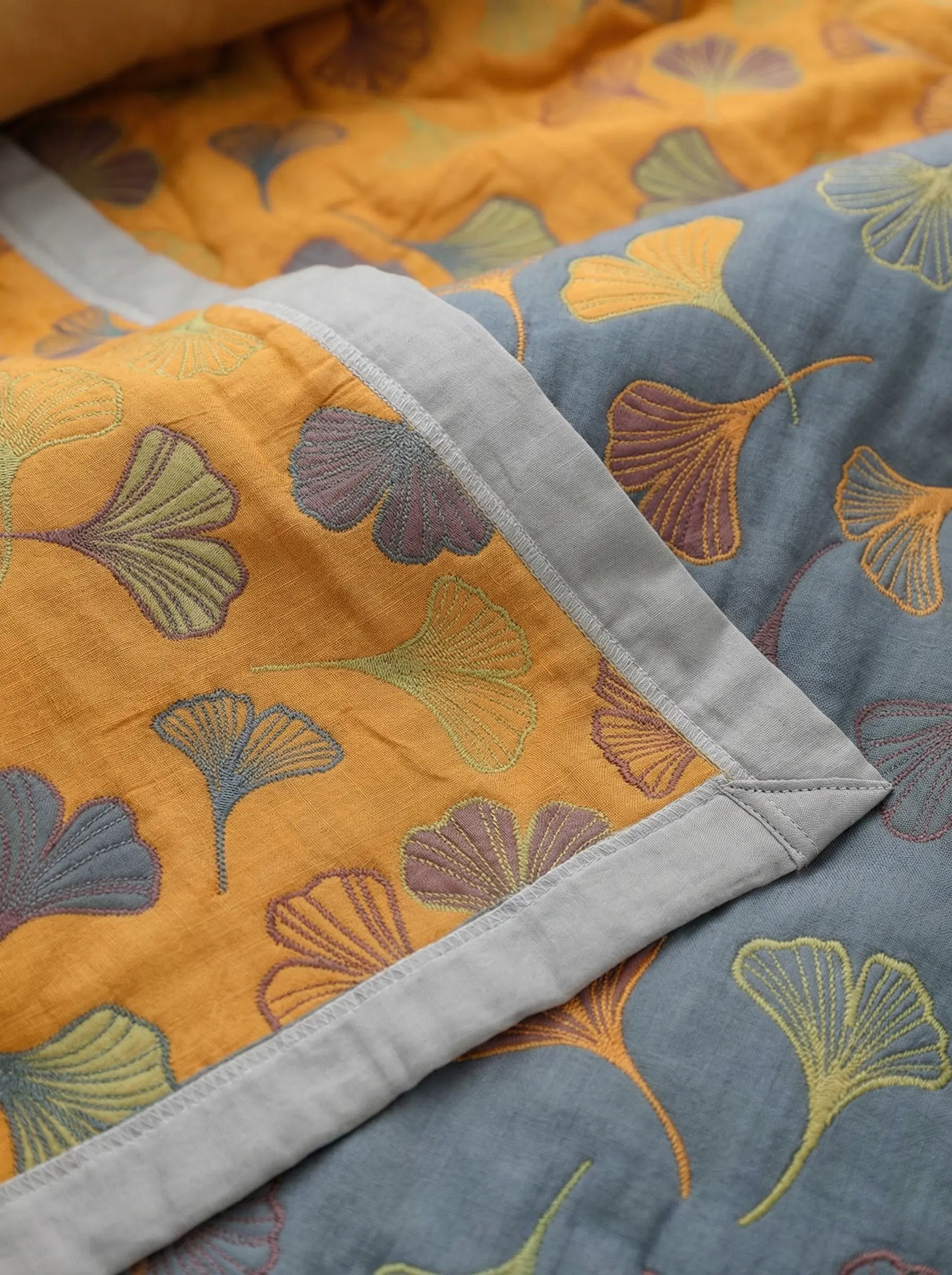 Florale Baumwoll-Sofawurf | Dekorativer Bettwurf mit Blättern - Blanket - SeemSeem
