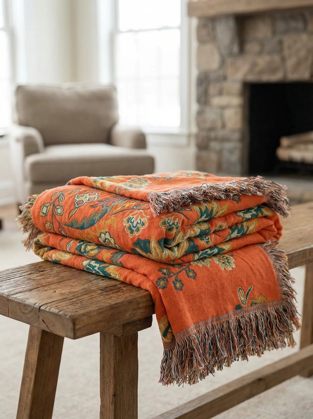 Wendbare Blumenmusterdecke für das Sofa | Dekorative Baumwolldecke für das Bett - Blanket-SeemSeem