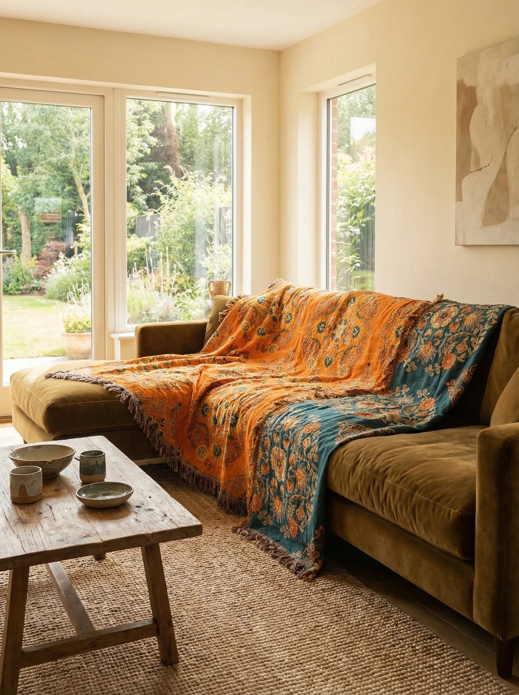 Wendbare Blumen-Sofadecke | Dekorative Baumwolldecke für das Bett - Blanket-SeemSeem