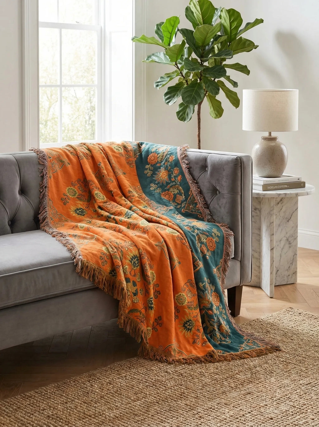 Wendbare florale Sofa-Kuscheldecke | Dekorative Baumwolldecke für Bett - Decke-SeemSeem