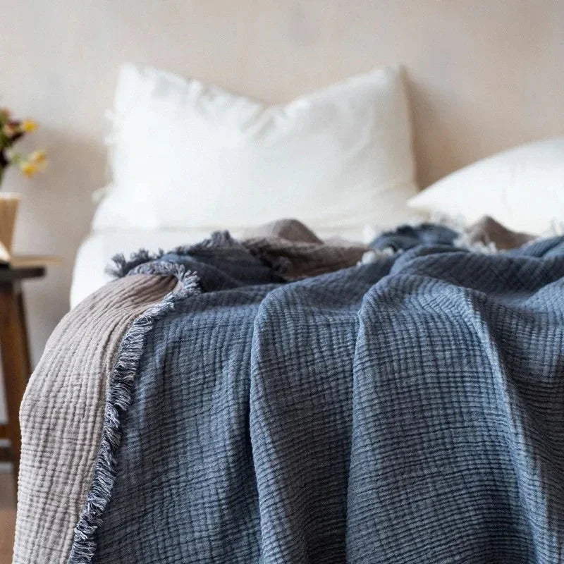 Manta Texturizada con Flecos | Acabado Relieve Rectangular Para Sofá y Cama-Blankets-SeemSeem