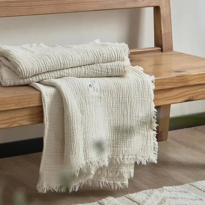 Manta Texturizada con Flecos | Acabado Relieve Rectangular Para Sofá y Cama-Blankets-SeemSeem