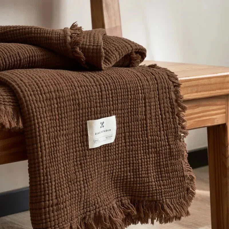 Manta Texturizada con Flecos | Acabado Relieve Rectangular Para Sofá y Cama-Blankets-SeemSeem