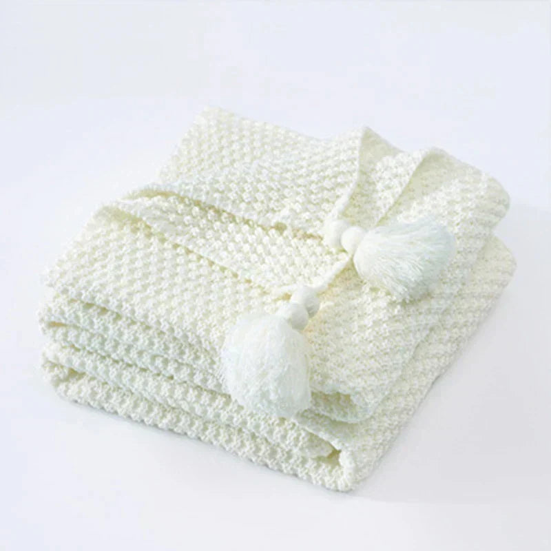 Manta Tejida Decorativa | Diseño Con Borlas-Blanket-SeemSeem